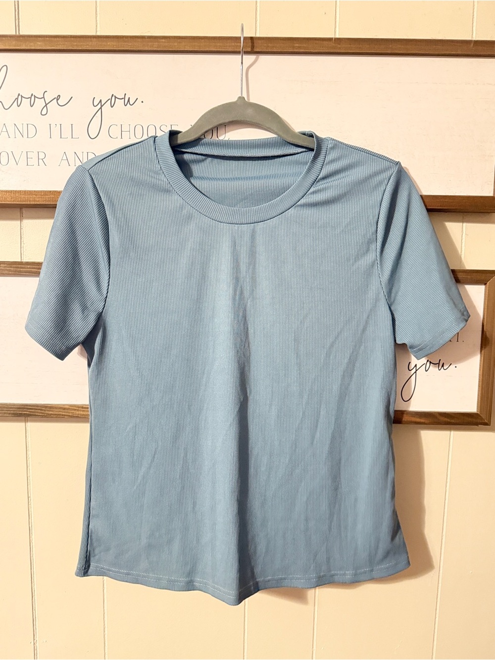 SHEIN Light Blue Short Sleeve Ribbed Crewneck Tee